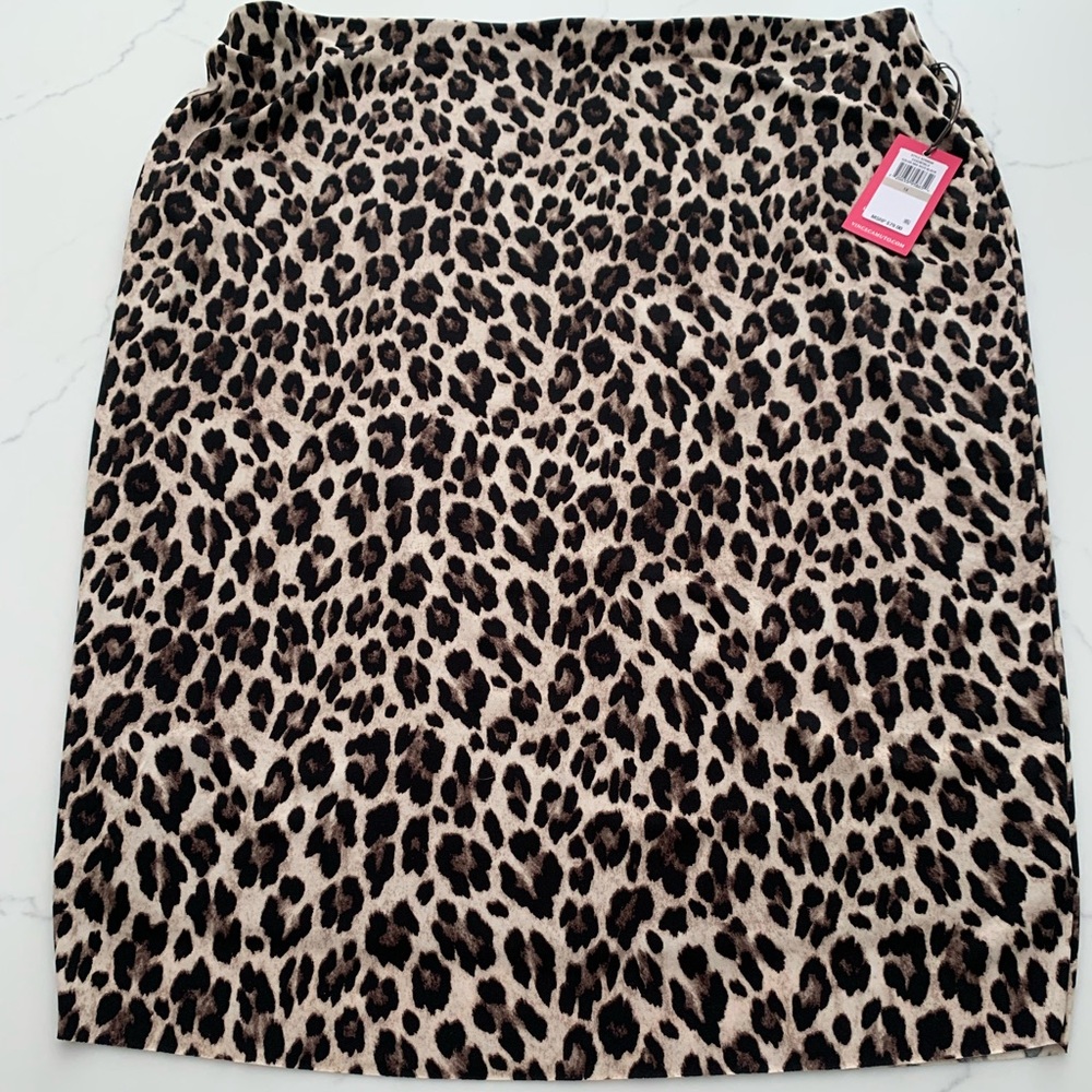 Vince Camuto 1X Animal Cheetah Print Black/Tan Stretch Skirt Full Lined NWT
